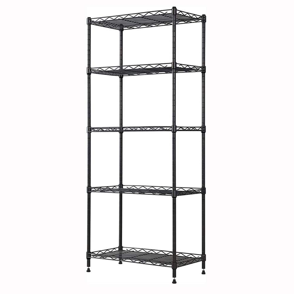 5 Tier Wire Shelving Unit, Standing Metal Shelf Organizer, Space-saving  Steel Storage Shelf Rack, Black, 500lbs, with Hooks for Kitchen, Garage