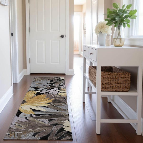 Mayfield Premium Machine Washable Abstract AMF1481 Black 2 ft. 3 in. x 7 ft. 6 in. Runner Rug
