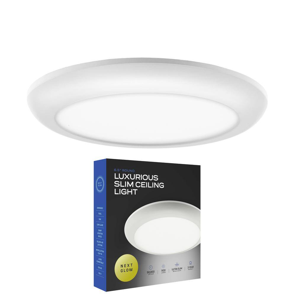 NEXT GLOW Ultra Slim Luxurious Edge-Lit 6.5 in. Round White Ceiling Light 3000K LED Easy Installation Flush Mount (1-Pack)