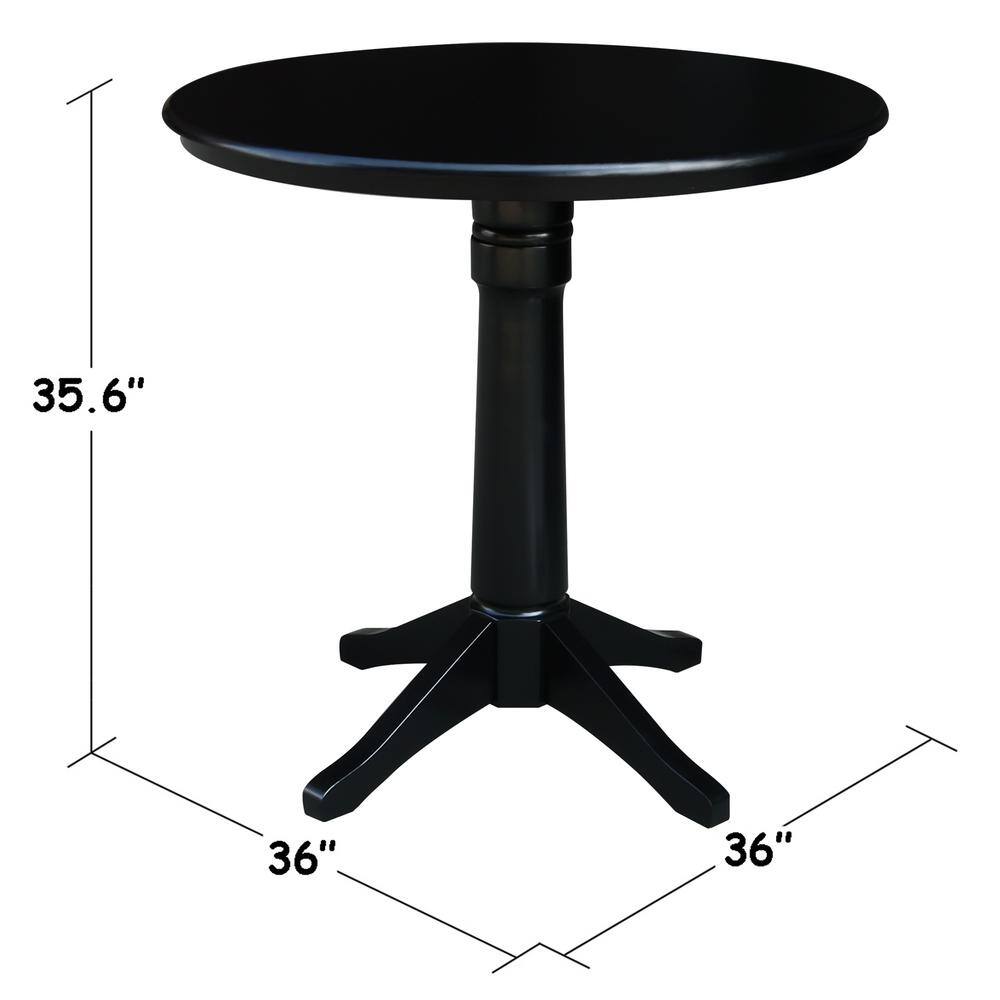 Black Solid Wood Round Pedestal Table with Two Stools