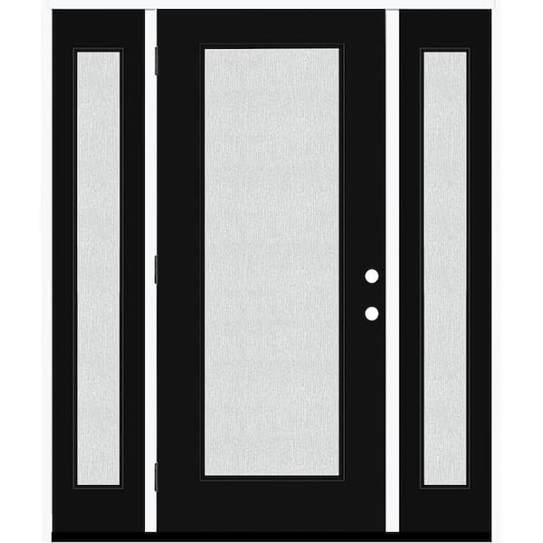 Steves & Sons Legacy 68 in. x 80 in. Full Lite Rain Glass RHOS Primed Black Finish Fiberglass Prehung Front Door with Dbl 14 in. SL
