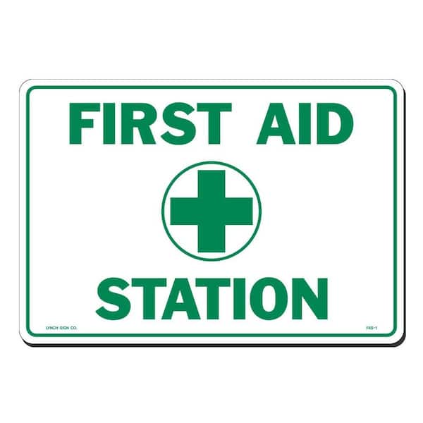 14 in. x 10 in. First Aid Station Sign Printed on More Durable, Thicker, Longer Lasting Styrene Plastic