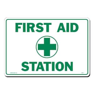 14 in. x 10 in. First Aid Station Sign Printed on More Durable, Thicker, Longer Lasting Styrene Plastic