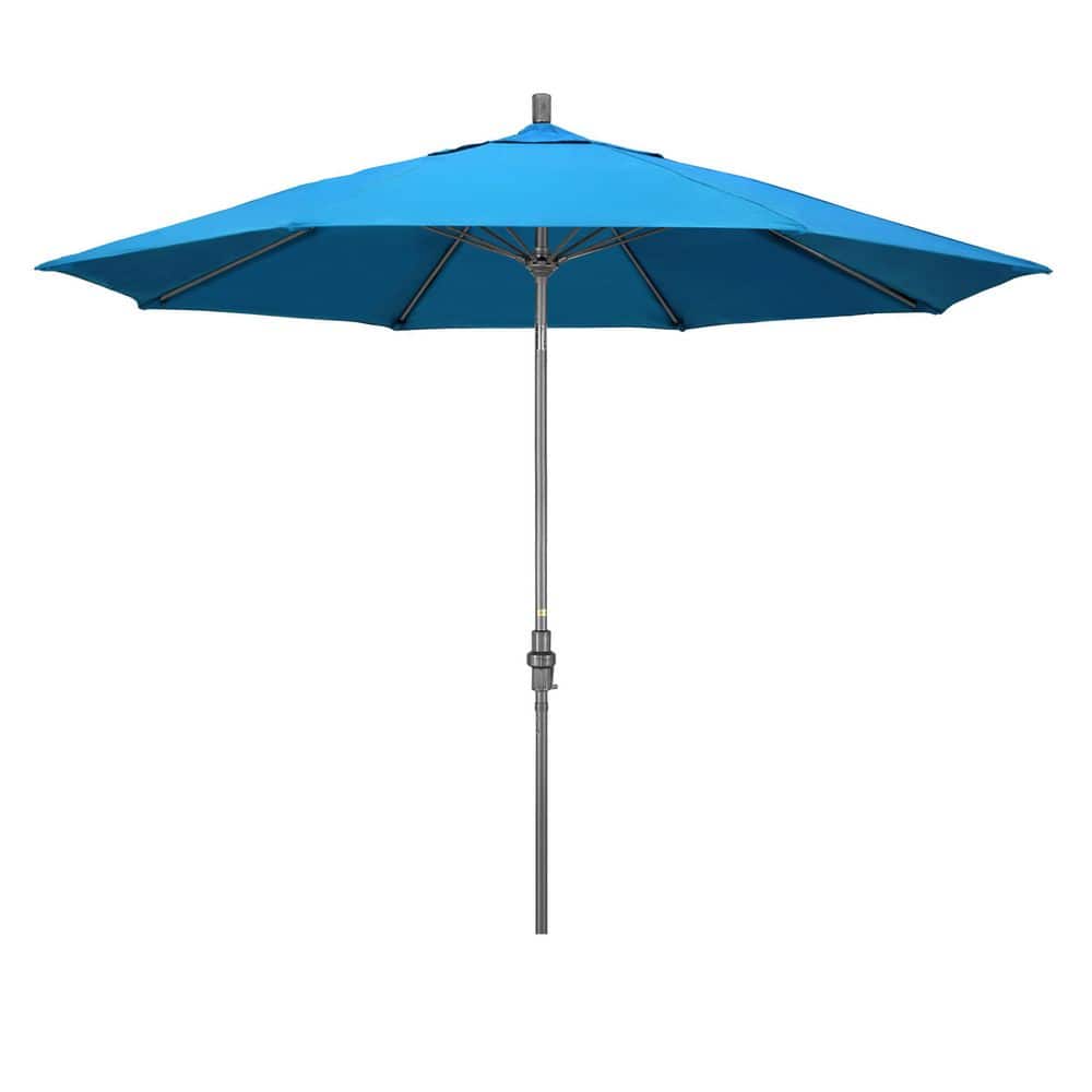11 ft. Grey Aluminum Market Patio Umbrella Fiberglass Ribs Collar Tilt Crank Lift in Canvas Cyan Sunbrella price history on PriceWatchPro