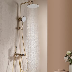 3-Spray Dual Shower Head Fixed and Handheld Shower Head with Constant Temperature in Brushed Gold