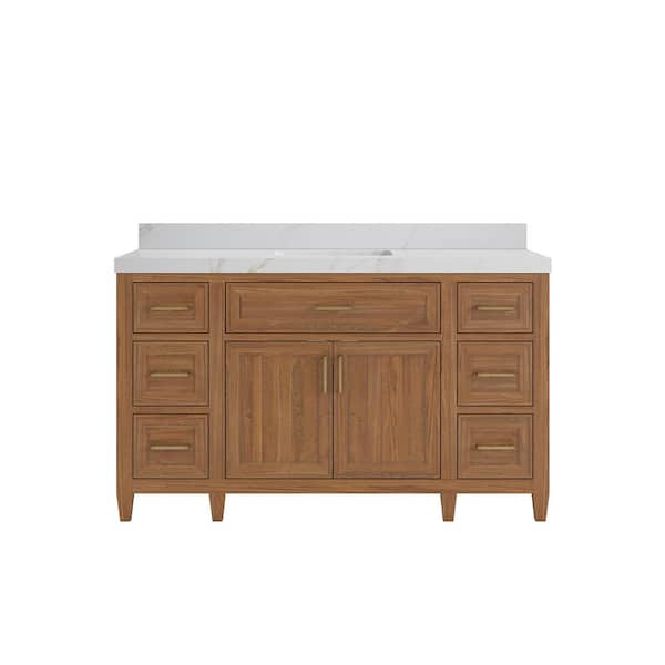 Willow Collections Santa Monica 60 in. W x 22 in. D x 36 in. H Single Sink Bath Vanity in Dark Natural with 2 in. Calacatta Sienna Top