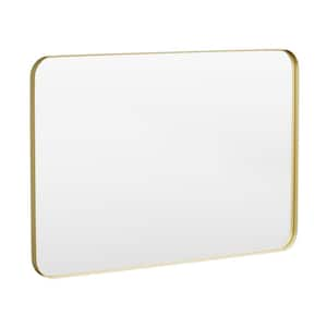 48 in. W x 32 in. H Tempered Glass Rounded Rectangle Framed Wall-Mounted Bathroom Vanity Mirror in Gold