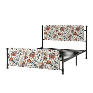 Baltazar Orange Transitional 61.75 in. Metal Frame Platform Bed with Floral Upholstered
