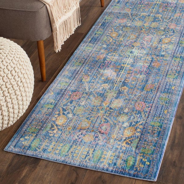 Valencia Blue/Multi 2 ft. x 14 ft. Border Runner Rug