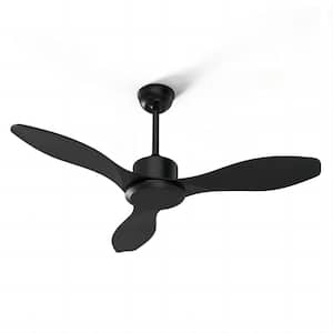 48 in. Smart Indoor Modern Windmill Black Low Profile Flush Mount Ceiling Fan without Light with Remote Control