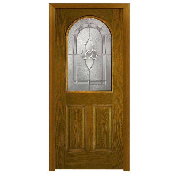 Milliken Millwork 36 in. x 80 in. Master Nouveau Left Hand 1/2 Lite Decorative Classic Stained Fiberglass Oak Prehung Front Door
