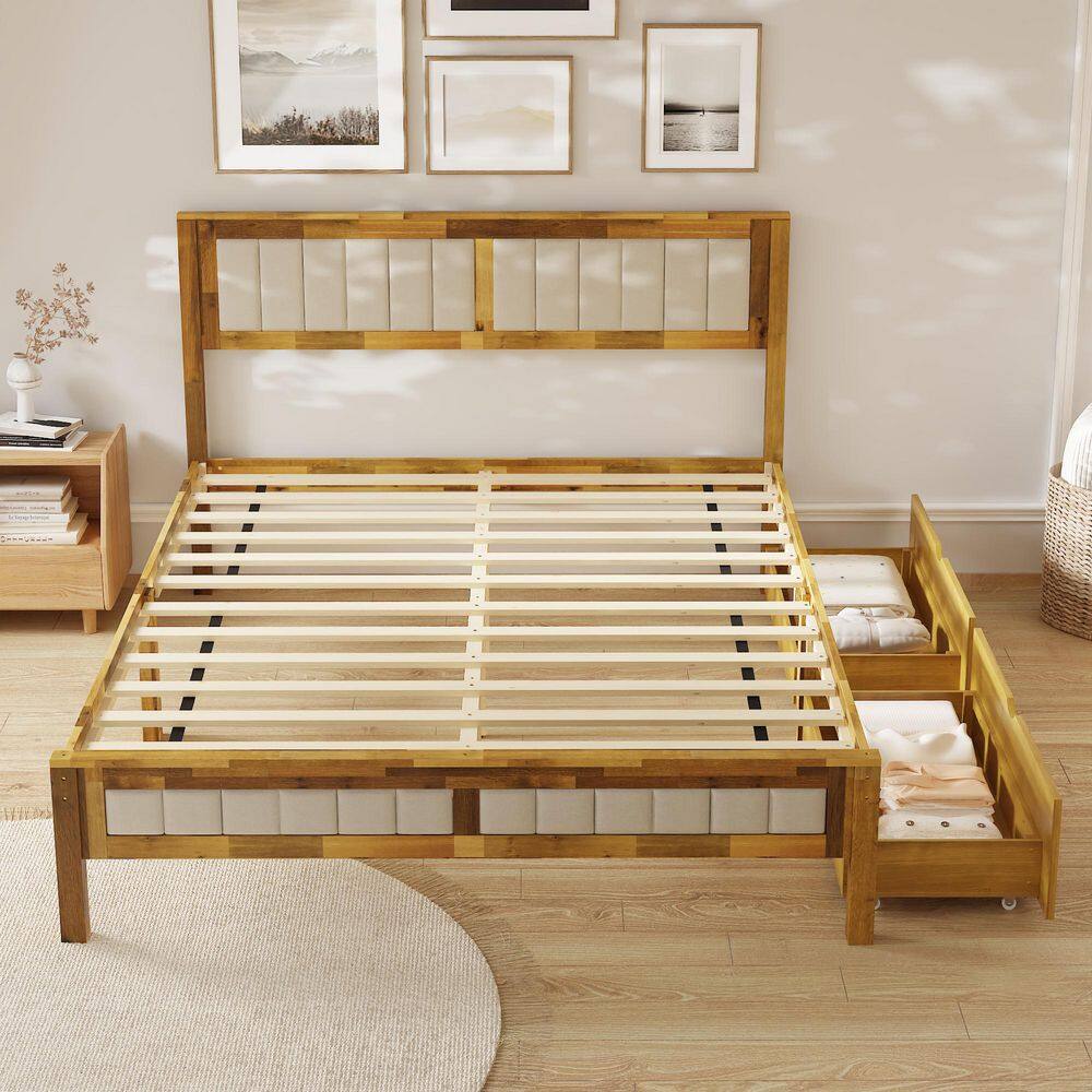 Brown Acacia Wood Frame Queen Bed - rated 2.9167 stars from 12 reviews