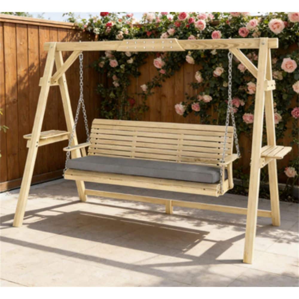 3-Person Chic Wood Outdoor Patio Swings Chair Conversation
