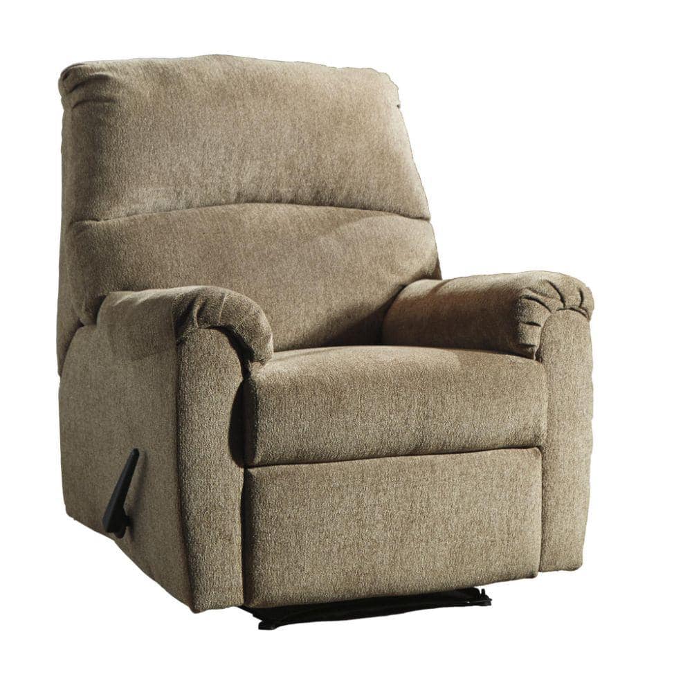 Beige Metal Frame Zero Wall Recliner with Pillow Top Armrests