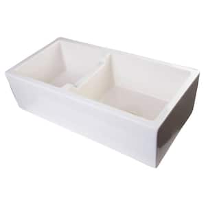 Smooth Farmhouse Apron Fireclay 36 in. Double Basin Kitchen Sink in Biscuit