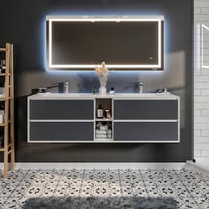 Vienna 75 in. W x 20.5 in. D x 22.5 in. H Floating Double Bathroom Vanity in Gray with White Acrylic Top