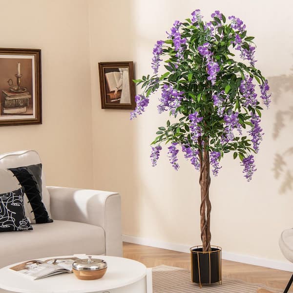 5.5 ft. Faux Wisteria Plant Artificial Tree in Nursery Pot with Blooming Flowers