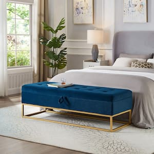 Navy Blue 58.6 in. Metal Base Bedroom Bench, Entryway Bench with Storage