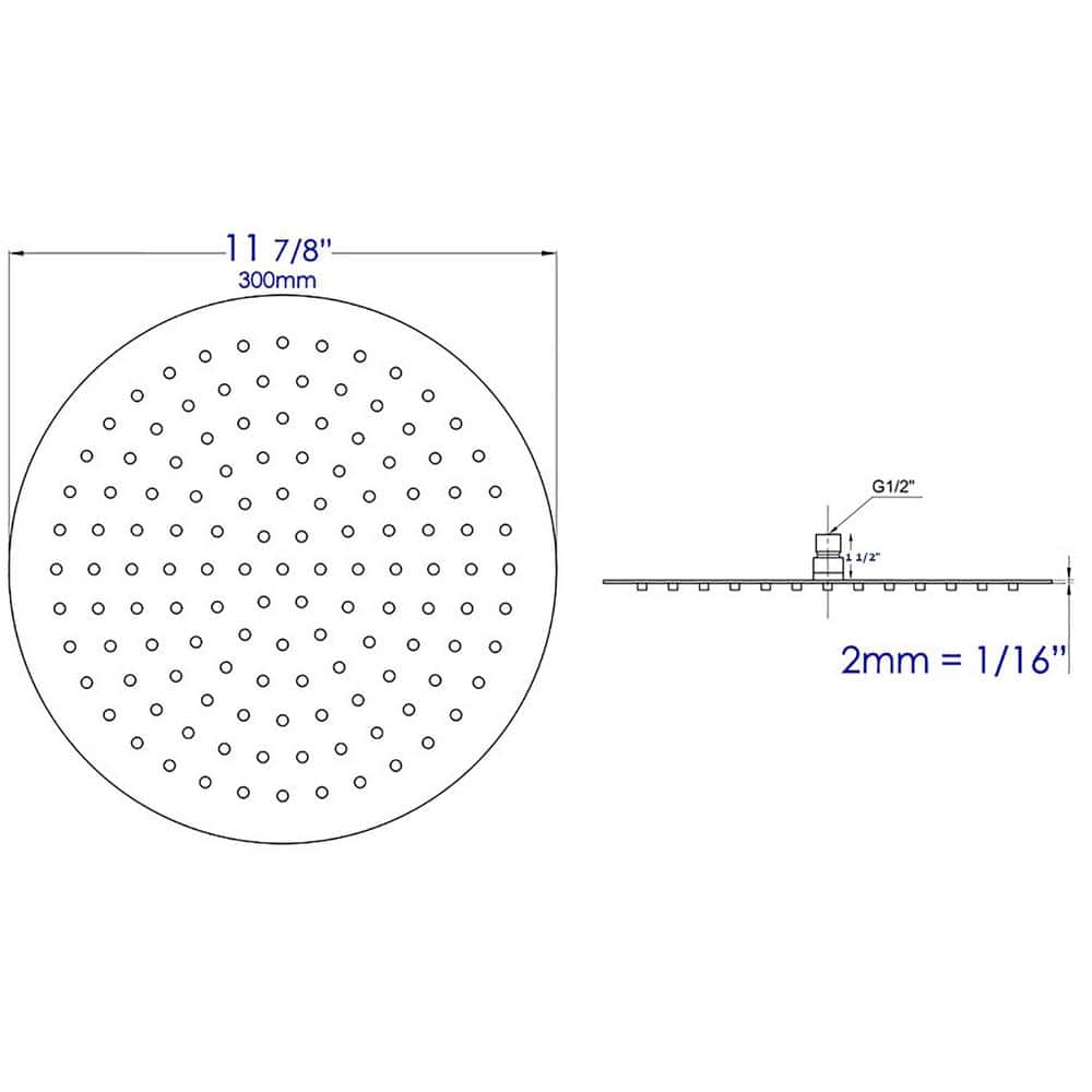 Matte Black 12" Round Ultra-Thin Stainless Steel Rain Shower Head