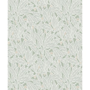 57.5 sq. ft. Spearmint Leaf and Berry Unpasted Nonwoven Wallpaper Roll