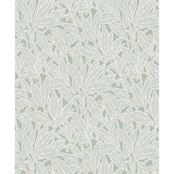 Seabrook Designs 57.5 sq. ft. Spearmint Leaf and Berry Unpasted Nonwoven Wallpaper Roll