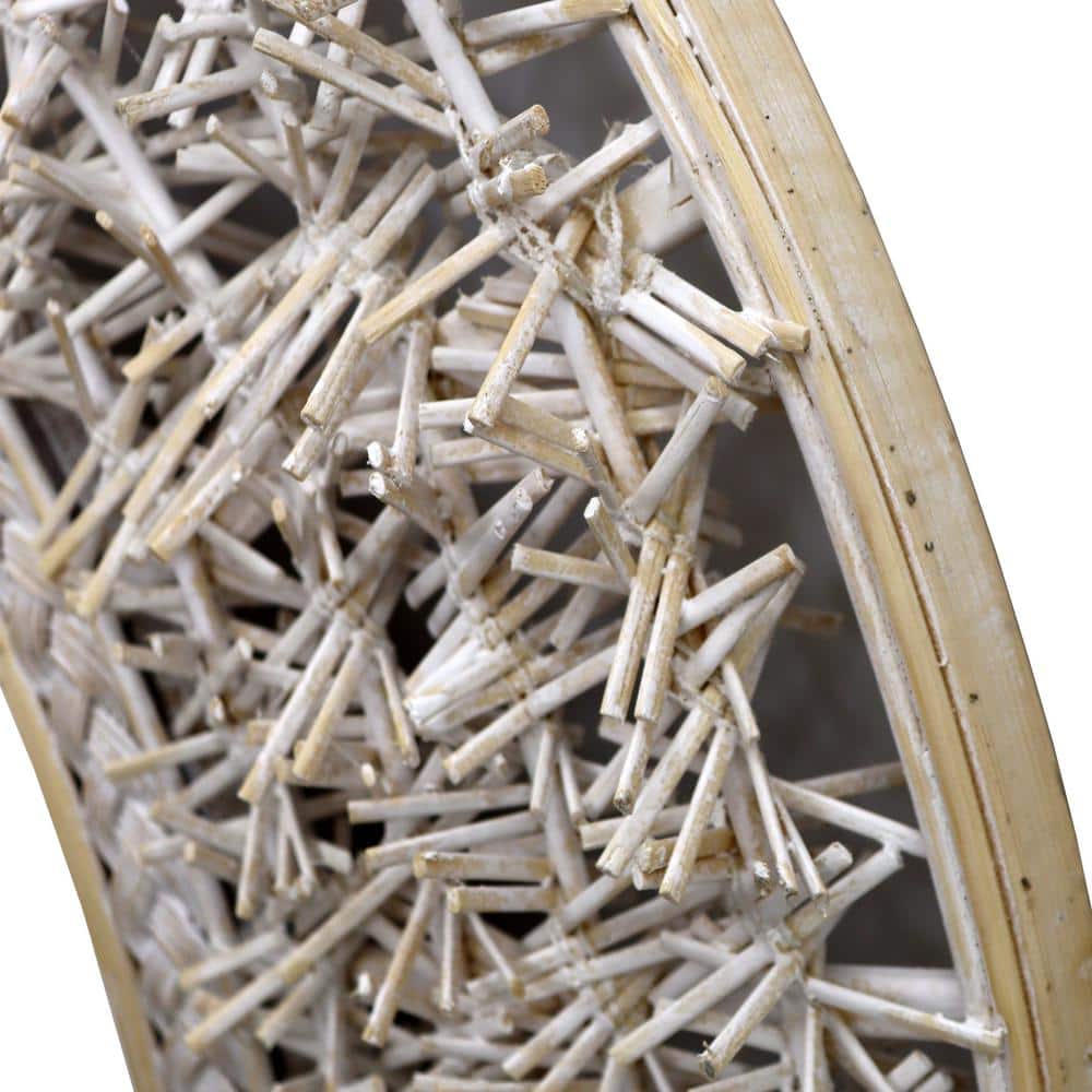 24 Inch Round Whitewashed Rattan and Bamboo Decorative Wall Mirror