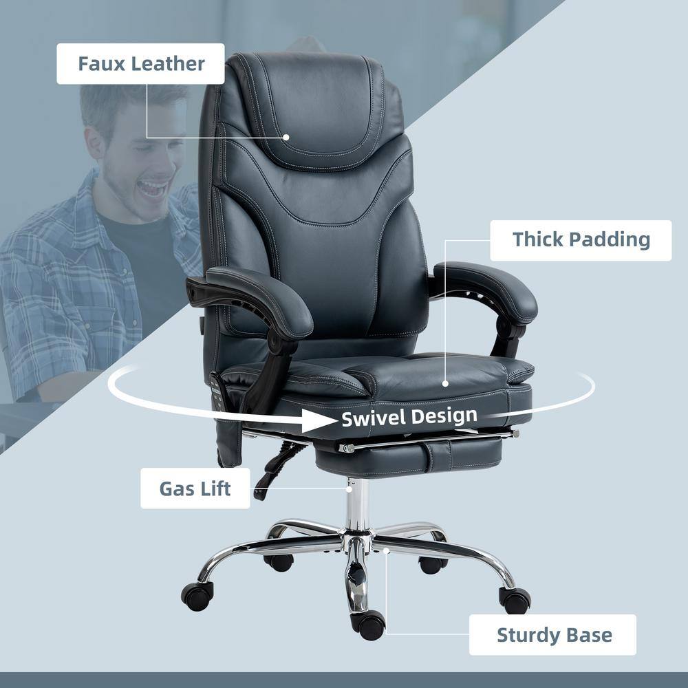 Gray PU Leather High Back Heated Massage Office Chair with Footrest