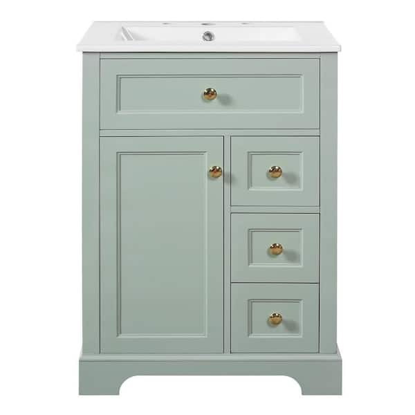 24 in. Bath Vanity Cabinet without Top in Green Assembled with 2-Tier Door Storage Rack