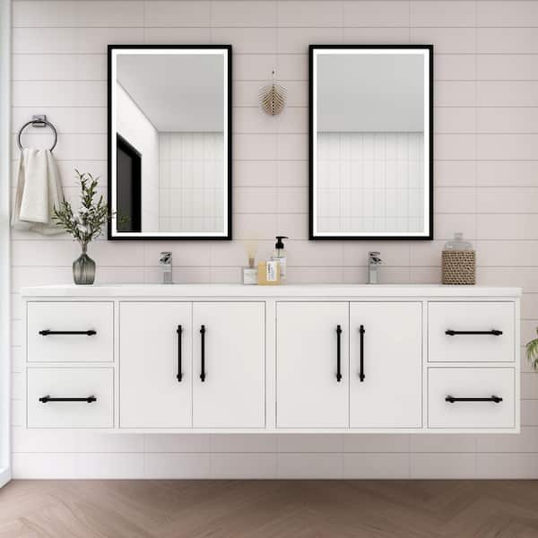 BV Better Vanity Victoria 71 in. W x 20 in. D x 22 in. H Double Sink Floating Bath Vanity in Gloss White with White Acrylic Top