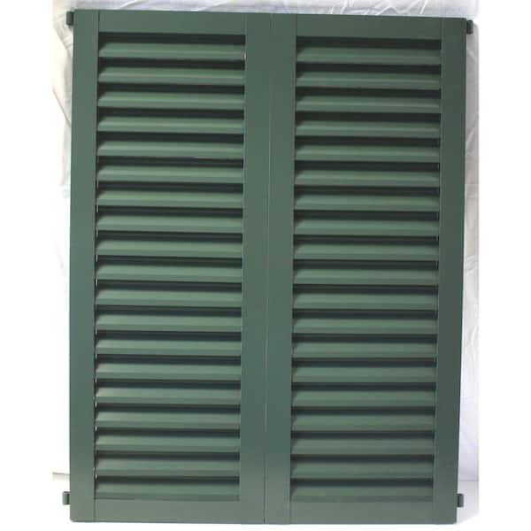 POMA 32 in. x 41.75 in. Green Colonial Louvered Hurricane Shutters Pair