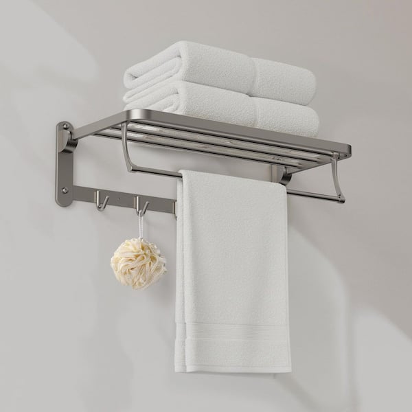 1-Towel Holder Stainless Steel Double Layer Wall-Mounted Towel Rack in Brushed Nickel