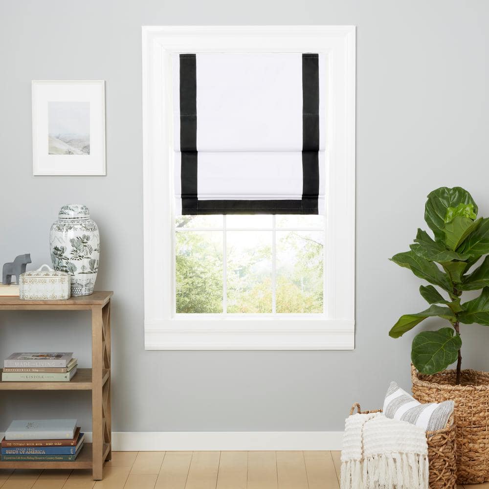White and Black Cordless Blackout Roman Shade