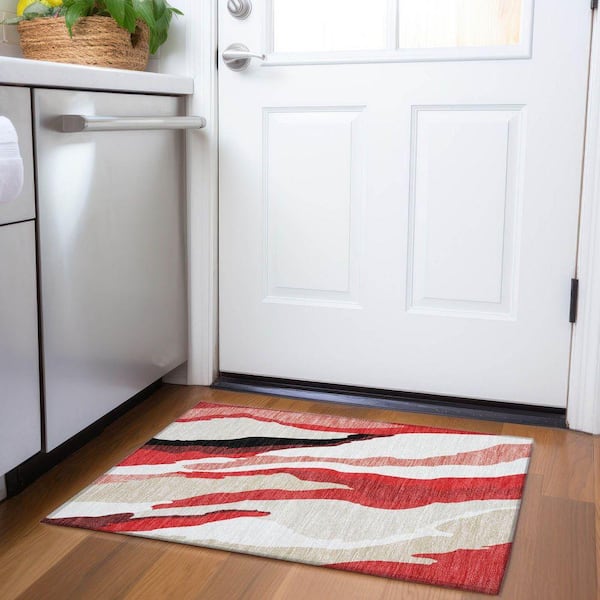Mayfield Premium Machine Washable Abstract AMF1047 Red 2 ft. x 3 ft. Area Rug