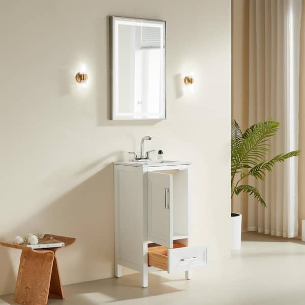 18 in. Freestanding White Bath Vanity with White Ceramic Top and Sink, Assembled