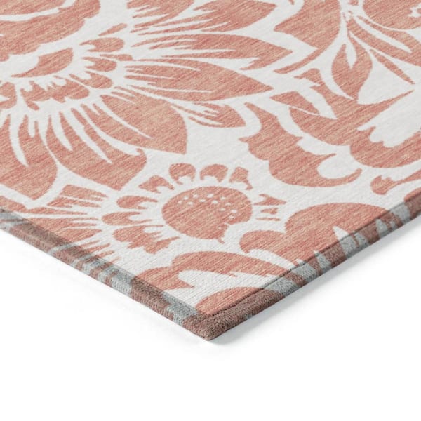 Salmon and Ivory 2 ft. x 3 ft. Woven Floral Rectangle Indoor/Outdoor Area Rug