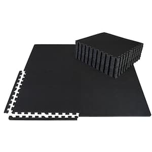 Black Carpet Texture Top 24 in. x 24 in. x 12 mm Interlocking Tiles for Home Gym Kids Room and Living Room (96 sq. ft.)