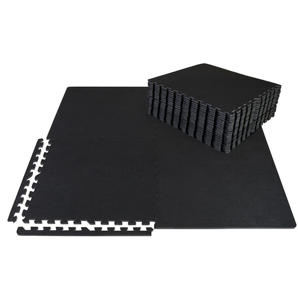 CAP Black Carpet Texture Top 24 in. x 24 in. x 12 mm Interlocking Tiles for Home Gym Kids Room and Living Room (96 sq. ft.)