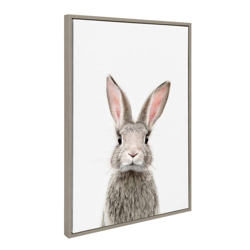 Gray Framed Canvas Print of Young Rabbit, 23" x 33"