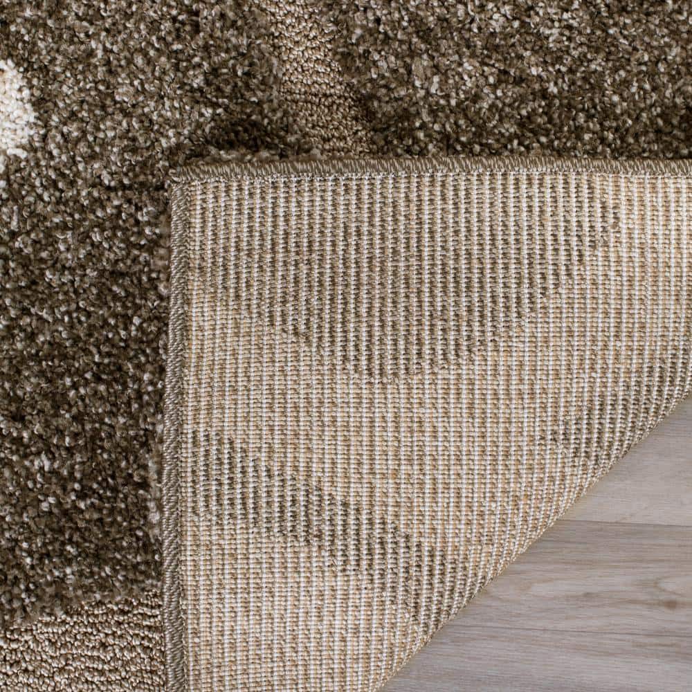 Sculpted Smoke and Beige Floral Shag Round Rug, Hand-Knotted