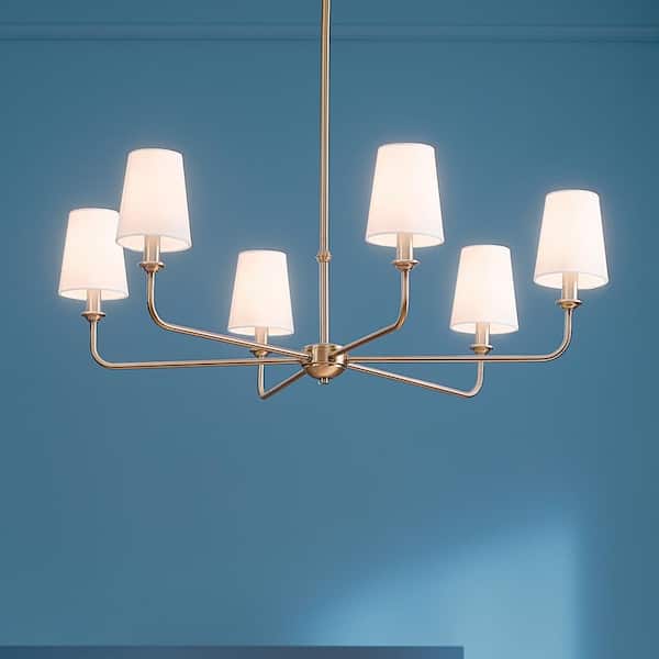 Pallas 32.25 in. 6-Light Brushed Natural Brass Traditional Shaded Circle Chandelier for Dining Room
