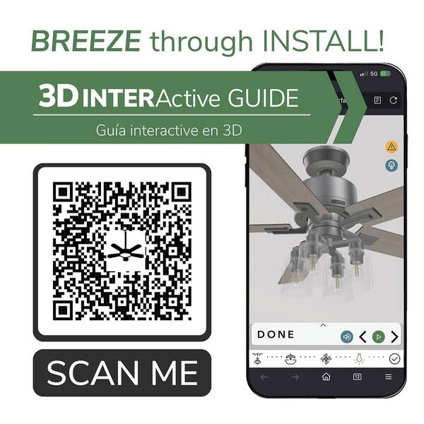 Hunter - Hunter 52 in. Techne Wi-Fi HunterExpress Matte Silver Smart Ceiling Fan with LED Light Kit and Handheld Remote