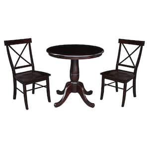 30 in. 3-Piece Rich Mocha Round Dining Height Table with 2-Side Chairs