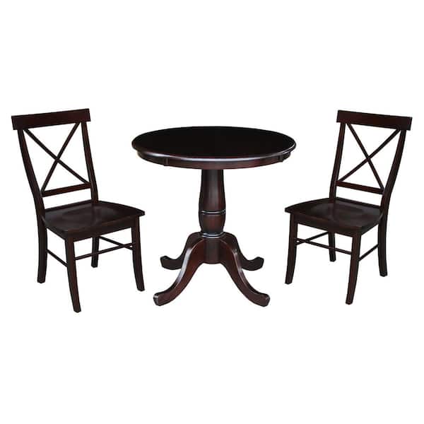 International Concepts 30 in. 3-Piece Rich Mocha Round Dining Height Table with 2-Side Chairs