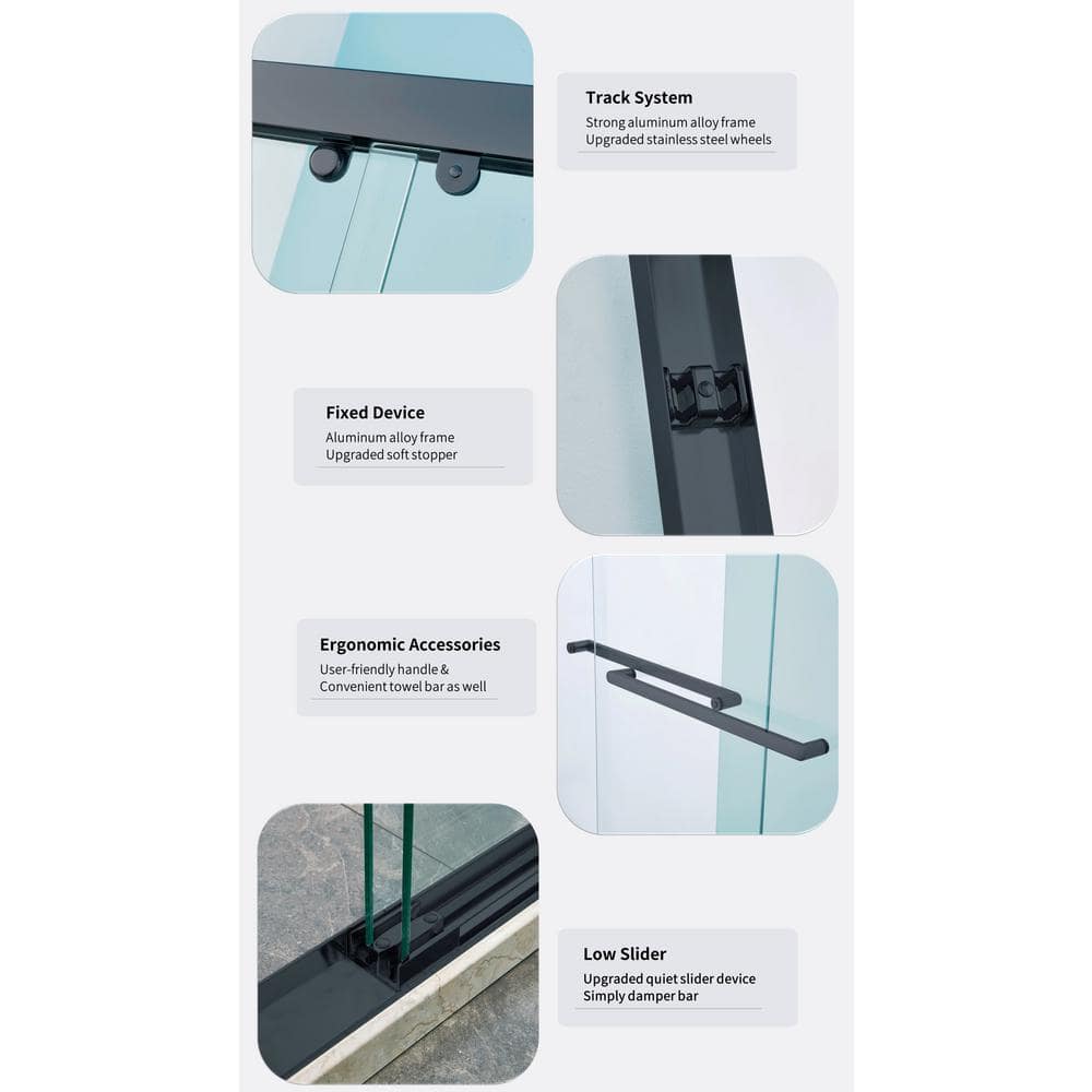 60" Matte Black Aluminum Framed Double Sliding Shower Door
