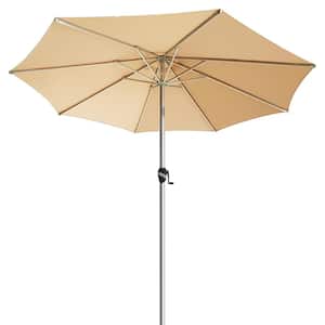 9 ft. Aluminum Outdoor Market Umbrella Patio Umbrella, 60 Months Fade-Resistant and Push Button Tilt in Beige
