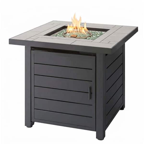 Aldridge 30 in. W x 25 in. H 50,000 BTU Black Steel Propane Fire Pit Table with Fire Glass and Cover