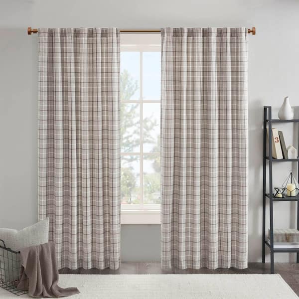 Madison Park Salford Brown 50 in. W x 84 in. L Plaid Rod Pocket and Back Tab Curtain with Fleece Lining