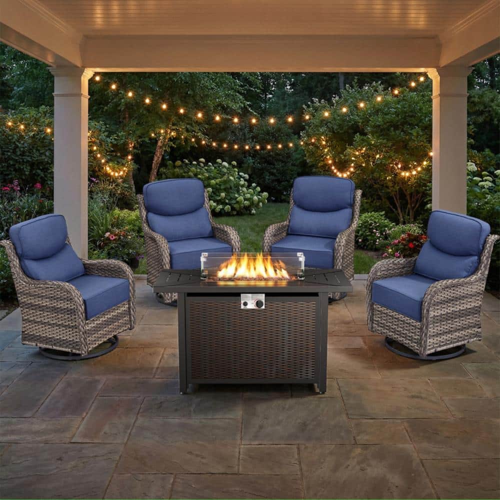 NovaSwivel 5-Piece Gray Wicker Patio Conversation Set with Outdoor Swivel Rocking Chairs and 6 in. Blue Cushions price history on PriceWatchPro