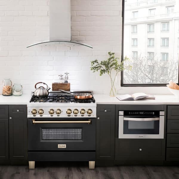 Autograph Edition 36 in. 6-Burner Dual Fuel Range in Stainless Steel with Matte Black Door and Polished Gold Accents