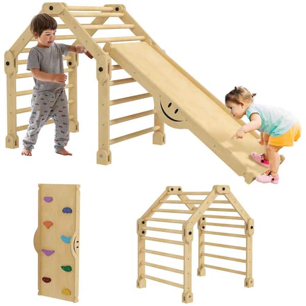 Brown 4 in 1 Indoor Playground Foldable Climbing Toys with